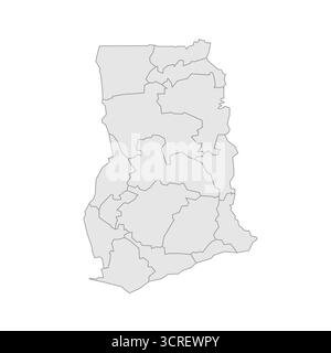Mappa politica del Ghana delle divisioni amministrative - regioni. EPS mappa modificabile con vettore vuoto grigio. Illustrazione Vettoriale