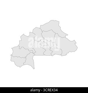 Burkina Faso mappa politica delle divisioni amministrative - regioni. EPS mappa modificabile con vettore vuoto grigio. Illustrazione Vettoriale