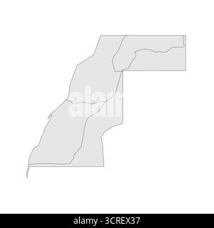 Mappa occidentale della terra divisa tra Marocco e Repubblica Democratica Araba Sahrawi dal muro del Sahara Occidentale marocchino. EPS mappa modificabile con vettore vuoto grigio. Illustrazione Vettoriale