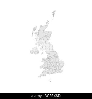 Regno Unito di Gran Bretagna e Irlanda del Nord mappa politica delle divisioni amministrative - contee, autorità unitarie e grande Londra in Inghilterra. Mappa vuota grigia Illustrazione Vettoriale