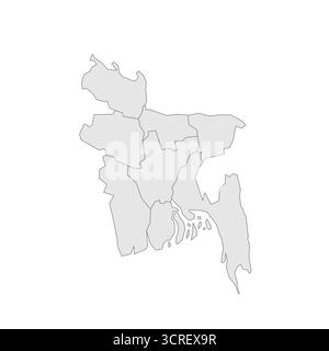 Mappa politica del Bangladesh delle divisioni amministrative - divisioni. EPS mappa modificabile con vettore vuoto grigio. Illustrazione Vettoriale