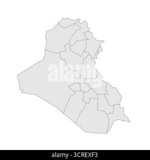 Iraq mappa politica delle divisioni amministrative - governatorati e regione del Kurdistan. EPS mappa modificabile con vettore vuoto grigio. Illustrazione Vettoriale