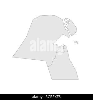 Mappa politica del Kuwait delle divisioni amministrative - governatorati. EPS mappa modificabile con vettore vuoto grigio. Illustrazione Vettoriale