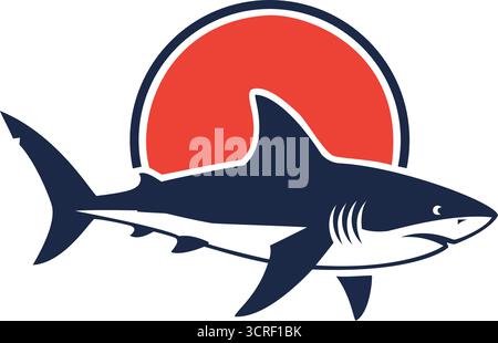 Un'illustrazione vettoriale di un grande squalo bianco per i loghi di conservazione marini, oceanici e della fauna selvatica Illustrazione Vettoriale