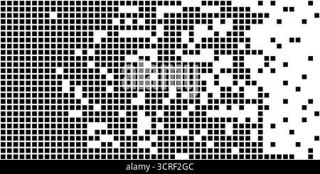 Design a pixel piatti con motivo a mosaico che si disintegra in rumore punteggiato e grana creando un concetto di sfondo tecnico di scomparsa di particelle digitali Illustrazione Vettoriale
