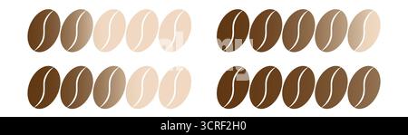 Scala grado di tostatura dei chicchi di caffè arabica illustrazione con indicatore per misurare la diversa polvere di caffè espresso icona macinacaffè grossolana e fine Illustrazione Vettoriale