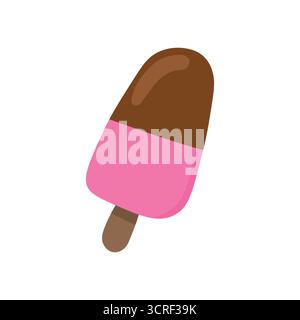 Bicchierino vettoriale colorato con parte superiore al cioccolato e fondo alla fragola, gelato estivo dolce Illustrazione Vettoriale