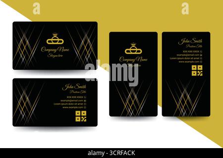 Layout premium per biglietti da visita in nero e oro con dettagli di linea sottili, ideali per un'elegante identità aziendale e un marchio di fascia alta. Illustrazione Vettoriale