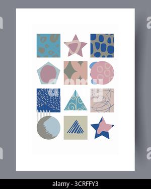 Motivi geometrici colorati e disegni di forme uniche con un design elegante estetico Foto Stock