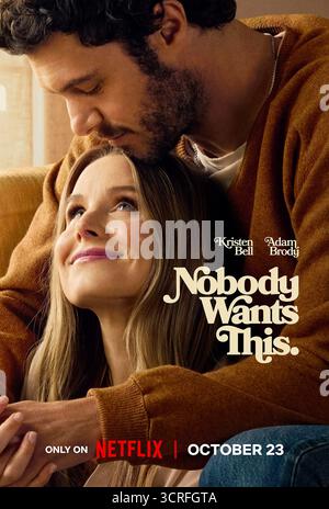 Nobody Wants This (2024) serie TV creata da Erin Foster e con protagonisti Kristen Bell, Adam Brody e Justine Lupe. Una commedia romantica moderna che segue l'inaspettata relazione tra Joanne, un podcaster agnostico schietto, e Noah, un rabbino non convenzionale che naviga nell'amore, nella fede e nella famiglia a Los Angeles. SOLO PER USO EDITORIALE di poster pubblicitari. Credito: BFA / Netflix Foto Stock