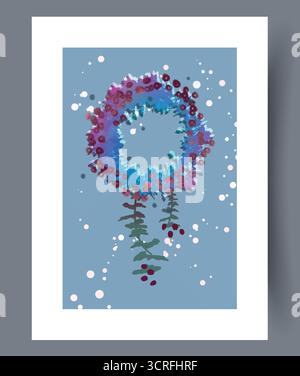 Una splendida e vibrante corona floreale adagiata su uno splendido sfondo blu Illustrazione Vettoriale