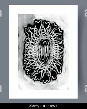 Un complesso design floreale astratto in elegante bianco e nero che mette in risalto forme complesse Illustrazione Vettoriale