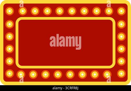 icona banner a luce circo. cartello per affissioni bordo scatola luminosa. cartello pubblicitario retrò simbolo del tabellone luminoso dorato. stile piatto. Foto Stock