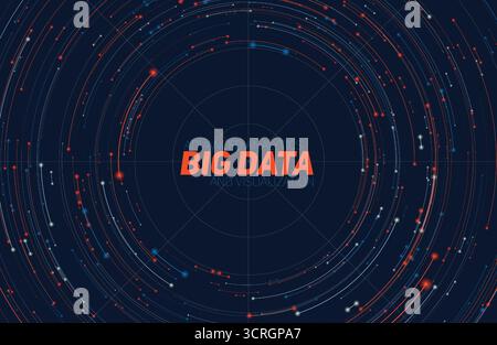 Visualizzazione delle informazioni sui big data con colori astratti vettoriali e rotondi. Social network, analisi finanziaria di database complessi. Informazioni visive Illustrazione Vettoriale