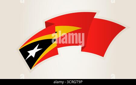 Bandiera di Timor Est in forma di nastro astratto, simbolo nazionale di Timor Est. Questo vettore è ideale per l'uso in eventi nazionali, Independence Day, stagista Illustrazione Vettoriale