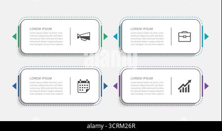 Moderno modello di presentazione infografica aziendale con 4 passaggi. Illustrazione Vettoriale
