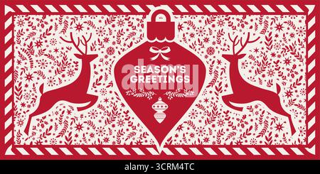 Design del biglietto d'auguri con ornamento rosso Illustrazione Vettoriale
