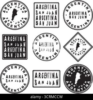 Argentina San Juan Round Seal Map Design Illustrazione Vettoriale
