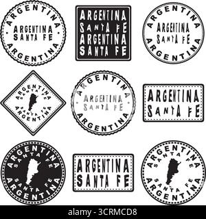 Argentina Santa Fe Round Seal Map Design Illustrazione Vettoriale
