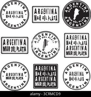 Argentina Mar del Plata Round Seal Map Design Illustrazione Vettoriale