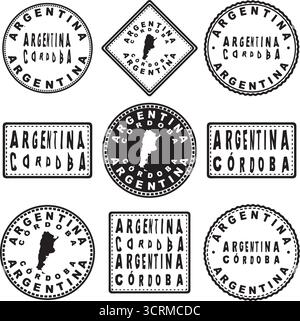 Argentina Cordoba Round Seal Map Design Illustrazione Vettoriale