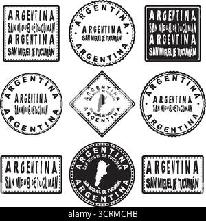 Argentina San Miguel de Tucuman Round Seal Map Design Illustrazione Vettoriale