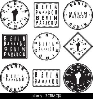 Design della mappa delle guarnizioni rotonde Benin Parakou Illustrazione Vettoriale