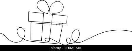 scatola regalo di compleanno disegno a linea continua spazio di copia disegnato a mano arte decorativa minimalista Illustrazione Vettoriale