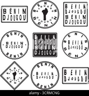 Design della mappa della guarnizione rotonda Benin Djougou Illustrazione Vettoriale