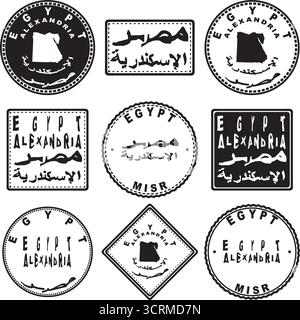 Egitto Alexandria Round Seal Map Design Illustrazione Vettoriale