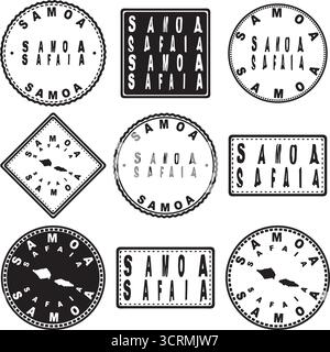 Samoa Safaia Round Seal Map Design Illustrazione Vettoriale