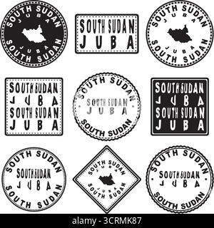 Design della mappa delle foche rotonde del Sud Sudan Juba Illustrazione Vettoriale