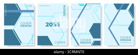 Sfondo blu astratto del poster con linea esagonale. Set vettoriale modello di disegno copertina. Brochure medica in formato A4. Illustrazione vettoriale Illustrazione Vettoriale