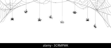 Halloween ragno confine ragnatela, sfondo festivo Illustrazione Vettoriale