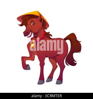 Cartoni animati cavallo lunare cinese di Capodanno in cappello asiatico Illustrazione Vettoriale