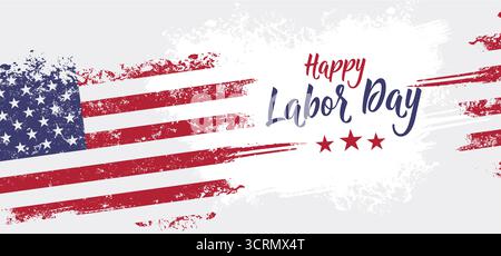 Striscione per biglietti di auguri per il giorno del lavoro con bandiera usa grunge Illustrazione Vettoriale