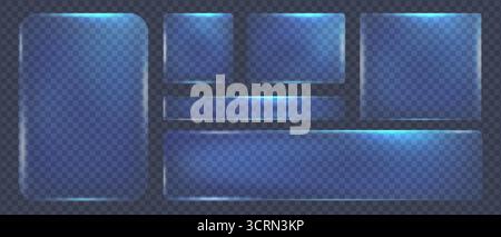 Cornici in vetro blu neon con riflessi geometrici, collezione di futuristici montatura in polvere hud azzurro, illustrazione vettoriale Illustrazione Vettoriale