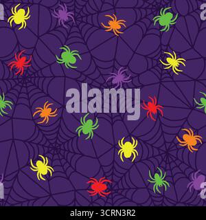 Ragnatele inquietanti, motivo senza cuciture. Illustrazione vettoriale sfondo piatto. Illustrazione Vettoriale