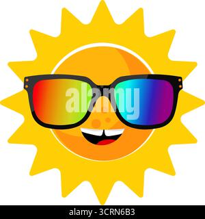 Divertente sole estivo con il personaggio dei cartoni animati degli occhiali da sole Illustrazione Vettoriale
