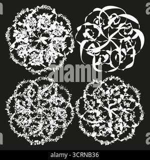 Ripetizioni circolari astratte. Elementi monocromatici rotondi. Set di progettazione geometrica. Simboli ornati vettoriali. EPS 10. Illustrazione Vettoriale