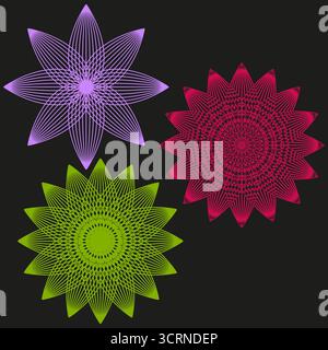 Vivaci ornamenti floreali. Motivi di petali colorati. Collezione floreale astratta. Elementi grafici vettoriali. EPS 10. Illustrazione Vettoriale