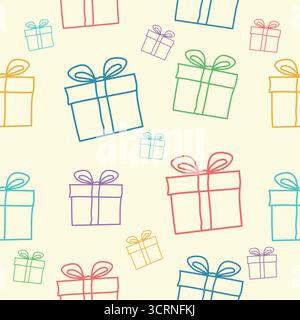 Illustrazione vettoriale del modello della confezione regalo colorata senza cuciture disegnata a mano Illustrazione Vettoriale