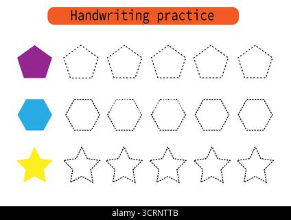 Pratica di scrittura a mano per bambini. Disegna linee per i bambini. Tracciatura e colorazione, frutta e bacche. Vettore Illustrazione Vettoriale