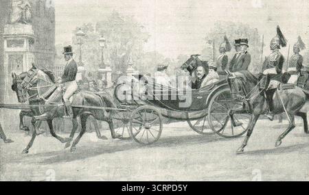 Edoardo VII di ritorno dal castello di Windsor a Buckingham Palace, il 23 giugno 1902, in preparazione della sua incoronazione, che fu rinviata a causa della sua malattia al 9 agosto 1902. Foto Stock