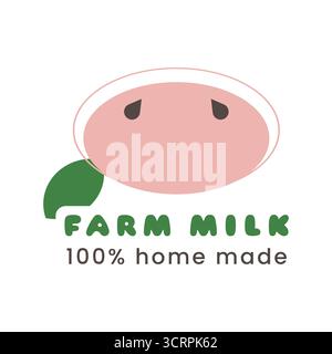 Questo logo presenta un volto amichevole che rappresenta il latte fresco fatto in casa. Sottolinea l'essenza organica del latte, che attrae i consumatori eco-attenti alla ricerca di prodotti di qualità. Illustrazione Vettoriale