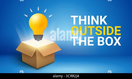 Idea di innovazione della scatola creativa della lampadina vettoriale. Design dell'illustrazione del logo della scatola di avvio della lampadina Illustrazione Vettoriale