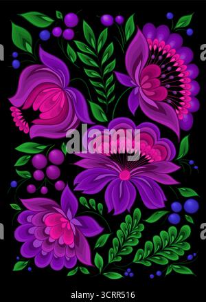 pittura su sfondo folcloristico floreale Illustrazione Vettoriale