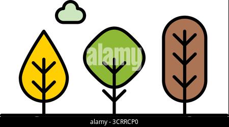 Tre icone di alberi colorati stilizzati Illustrazione Vettoriale