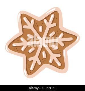Carino carino biscotto di pan di zenzero con fiocchi di neve. Illustrazione isolata del vettore disegnata a mano. Illustrazione Vettoriale