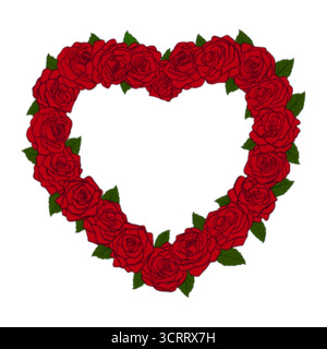 La cornice ha la forma di una silhouette del cuore, delimitata da fiori rose e foglie. Ottimo articolo per i progetti di schede Illustrazione Vettoriale